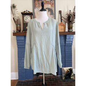 J. Jill L Green Floral Crochet Boho Peasant Button Up Cotton Viscose Cottage